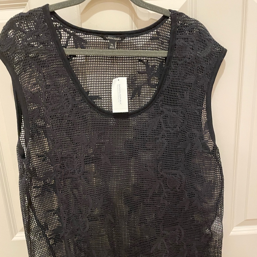 New NWT Banana Republic Black Crochet Overlay Tank Top sz XL